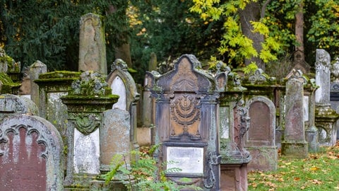 Das Bild zeigt Grabsteine auf einem Friedhof.