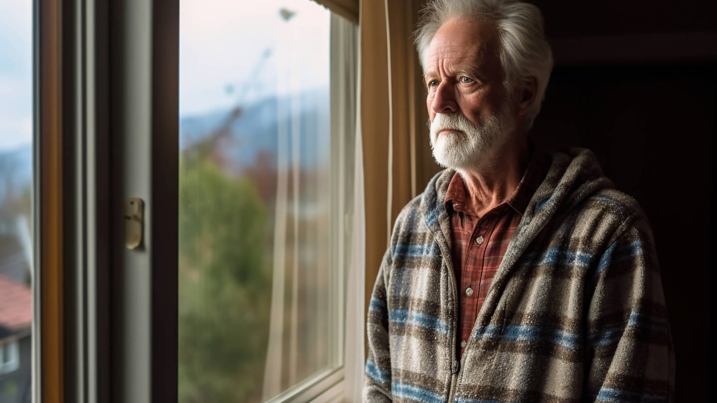 Einsamkeit erhöht Sterberisiko - Alter Mann am Fenster (Generatives KI Bild) (Foto: IMAGO, IMAGO/Cavan Images)