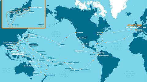 Weltkarte mit eingezeichneter Route des Expeditionssschiffs "Tara". (Foto: Tara Ocean Foundation)