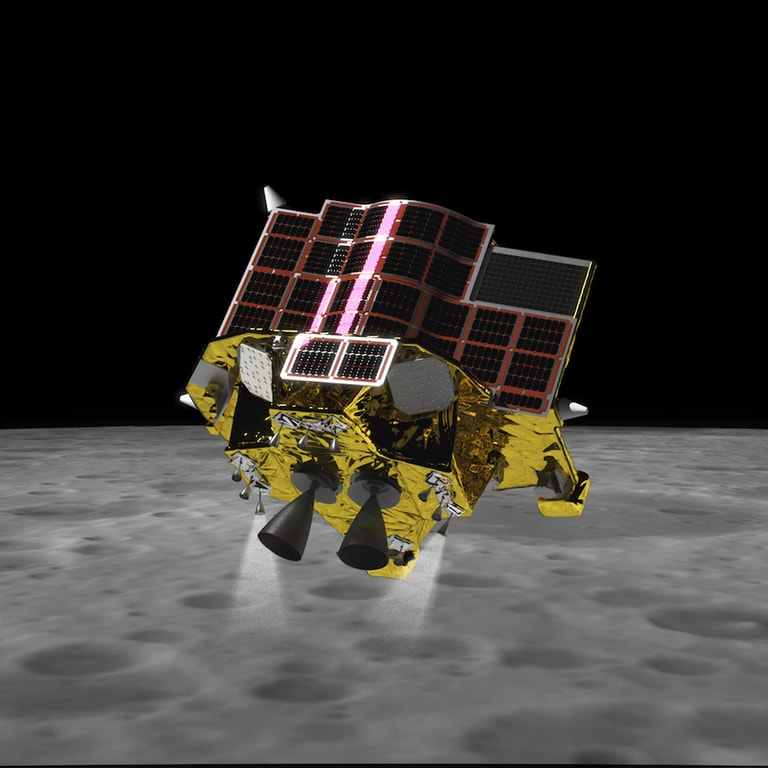 Nach mehr als vier Monaten im Weltall soll die japanische Sonde SLIM nun auf dem Mond landen. Das Besondere: Dank einigen Neuerungen kann sie extrem präzise navigieren und so auf 100 Meter genau landen. (Foto: Bereitgestellt von der Japan Aerospace Exploration Agency (JAXA))