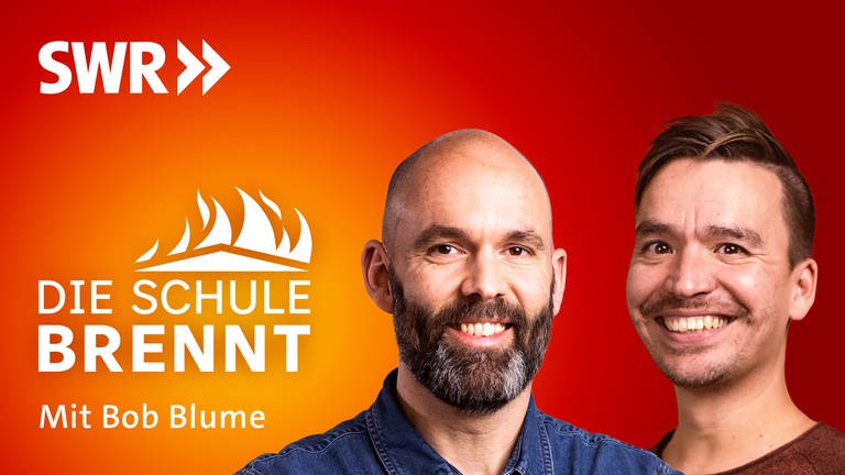 Clemens Beisel und Bob Blume auf dem Podcast-Cover von "Die Schule brennt – Mit Bob Blume