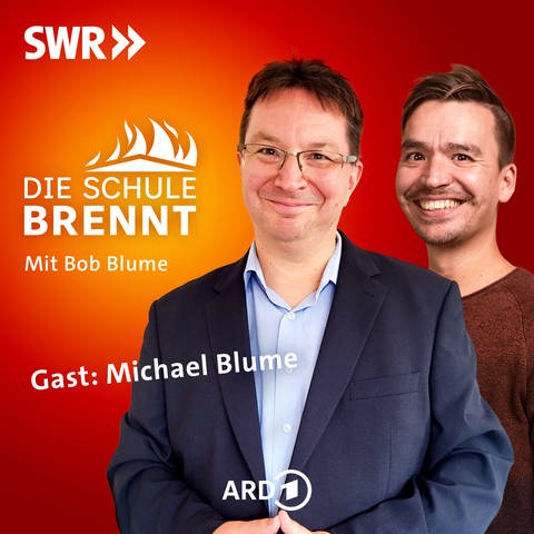 Michael Blume und Bob Blume auf dem Podcast-Cover von "Die Schule brennt – der Bildungspodcast mit Bob Blume"