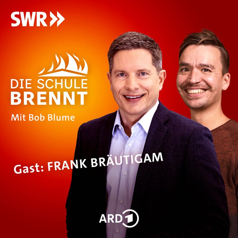 Frank Bräutigam und Bob Blume auf dem Podcast-Cover von "Die Schule brennt – der Bildungspodcast mit Bob Blume"
