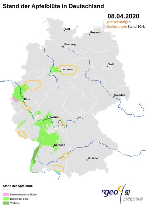 Landkarte der Apfelblüte vom 10. April 2020 (Foto: SWR)