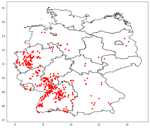 Die Landkarte des Netzwerks der Superbäume, berechnet auf der Basis der Datenlage vom 17. April, 22 Uhr.