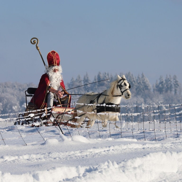 5. Dezember: Der Nikolaus macht sich bereit für seine große Tour, denn morgen muss er liefern! Mit seinem Schlitten hat der bärtige Wohltäter derzeit klare Vorteile gegenüber Auto-, Bus- und Bahnfahrern, die nach den starken Schneefällen teilweise im Chaos stecken geblieben sind. (Foto: picture-alliance / Reportdienste, picture alliance/dpa | Thomas Warnack)