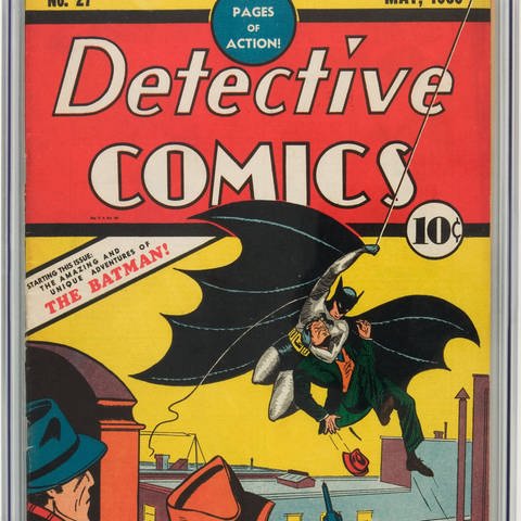 Eine seltene Kopie von Detective Comics 27 aus dem Jahr 1939 mit dem ersten Auftritt von Batman (Foto: IMAGO, IMAGO / UPI Photo)