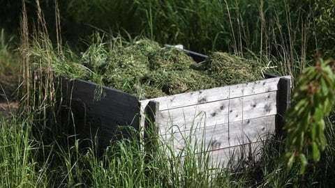 Garten mit Komposthaufen voller Rasenschnitt (Foto: picture-alliance / Reportdienste, picture alliance / dts-Agentur | -) Garten mit Komposthaufen voller Rasenschnitt