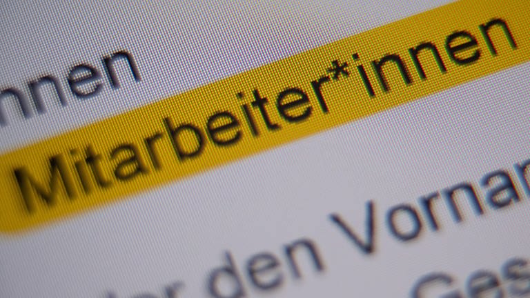 Die Anrede "Mitarbeiter*inne" ist in der Handreichung "Hinweise zur Umsetzung der geschlechtersensiblen Sprache für die Verwaltung der Landeshauptstadt Stuttgart" markiert und auf einem Bildschirm zu sehen.
