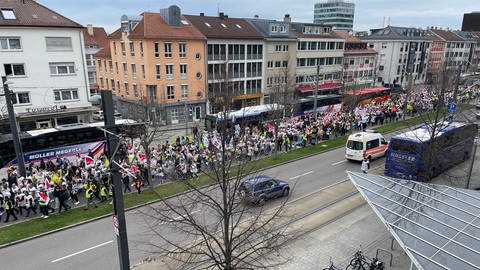Der Demonstrationszug zieht über die Heilbronner Allee (Foto: SWR)