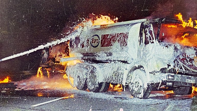 Brand eines Tankzuges auf der A5 bei Baden-Baden im Jahr 1973