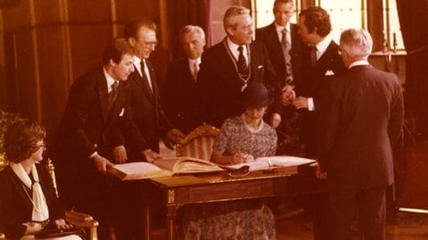 Königin Silvia und König Carl XVI. Gustaf am 22. März 1979 in Heidelberg (Foto: Stadt Heidelberg) Königin Silvia und König Carl XVI. Gustaf am 22. März 1979 in Heidelberg