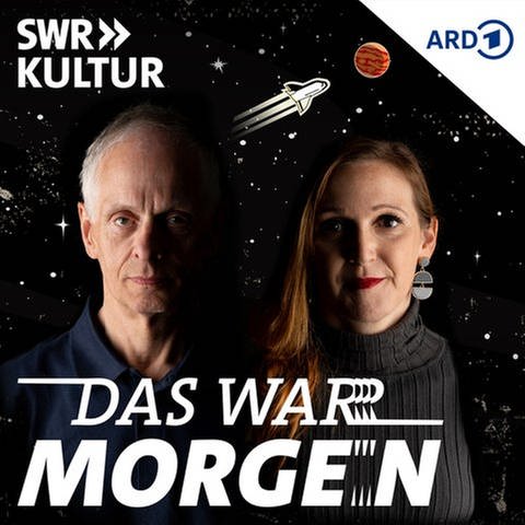 Grafik des Science-Fiction-Podcasts "Das war morgen" mit Isabella Hermann und Andreas Brandhorst
