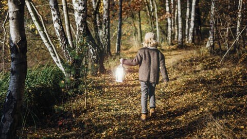 Junge mit Laterne im Wald (Foto: IMAGO, IMAGO / Westend61) Junge mit Laterne im Wald