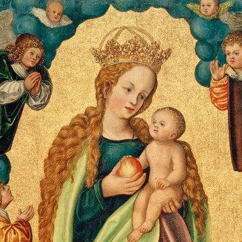 Jungfrau Maria mit Jesuskind umringt von Engeln 