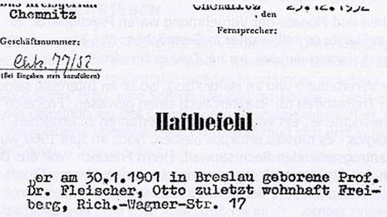 Haftbefehl für Otto Fleischer vom 23. Dezember 1952.