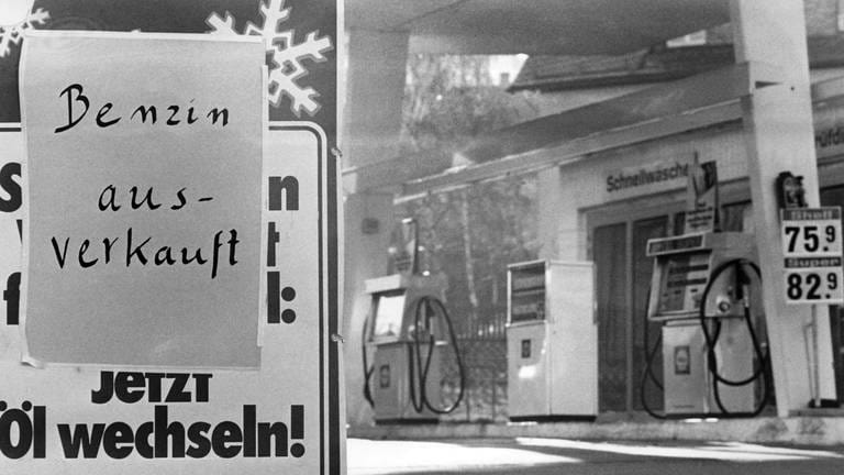 "Benzin ausverkauft" heißt es am 18.11.1973 an einer Tankstelle in Stuttgart. Viele Tankstellen in der Bundesrepublik mußten auf Grund von Benzinmangel am letzten so genannten Autofahrer-Sonntag schließen. Wegen der anhaltenden Ölkrise wurde am 25.11.1973 zum ersten Mal ein sonntägliches Fahrverbot verhängt. Weitere autofreie Sonntage folgten im Dezember 1973 (Foto: picture-alliance / Reportdienste, picture-alliance/ dpa | Lutz Rauschnick)