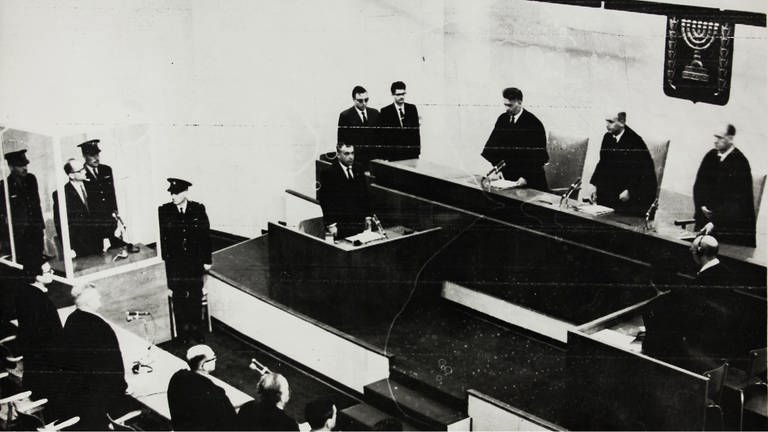 Prozess gegen Adolf Eichmann in Jerusalem am Tag des Schuldspruches, dem 15. Dezember 1961