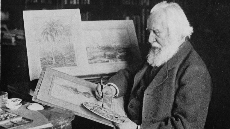 Naturphilosoph Ernst Haeckel 1914 in seinem Arbeitszimmer in Jena