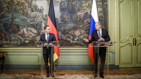 Bundesaußenminister Heiko Maas und Sergej Wiktorowitsch Lawrow, Minister für Auswärtige Angelegenheiten der Russischen Föderation, bei einem Gespräch 2020 in Moskau